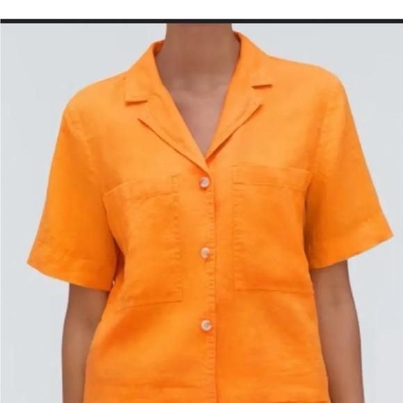 Everlane 100% linen size S orange button down shirt - Picture 5 of 6